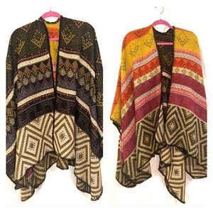 Aztec Multicolor Geometric Pattern Reversible Womens Sweater Shawl Wrap OSFA